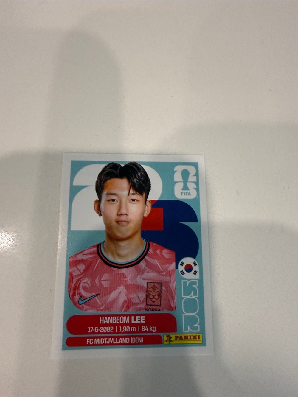 Panini Pink and Teal South Korea Soccer Sticker - Hanbeom Lee